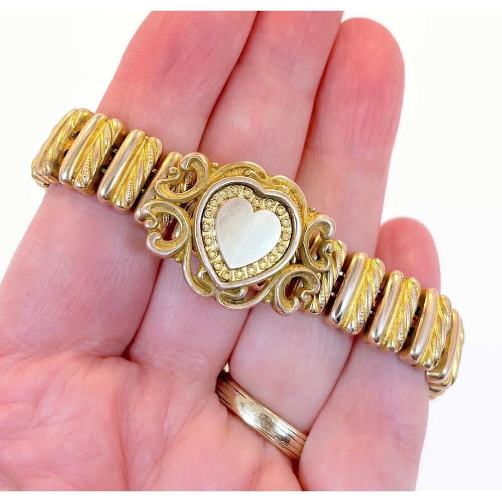 Sweetheart Bracelet, Antique, Heart Expansion Victorian RARE Gold Filled Vintage